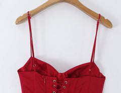 Red Tie-Up Back Corset Slit Midi Dress