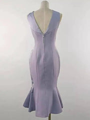 Purple Stain Wrap Around Halter Mermaid Hem Midi Dress