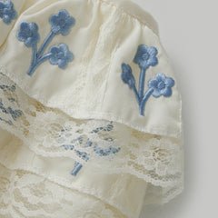 Strapless Ruffle Embroidered Top