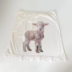 White Mini Skirt with a lamb design 