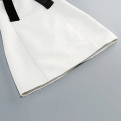 White Solid Black Bow Strap Mini Dress