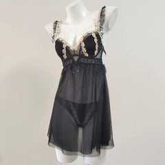 Floral Lace Mesh Embroidery Mini Nightgown