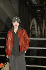 Red Faux Leather Jacket - Free From Label