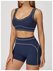 Navy sports bra and shorts set- full view