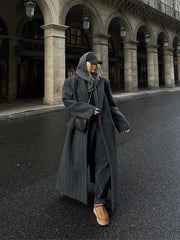 Grey Stripes Trench Long Coat