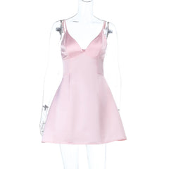 Satin V-neck Strap Mini Dress