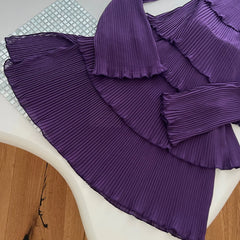 Purple Long Sleeve Off Shoulder Pleated Frill Mini Dress