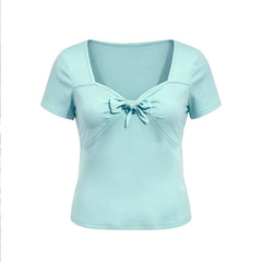 Front Bow Knot Short Sleeve T-Shirt
