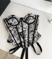 Embroidered Printed Tie Up Corset