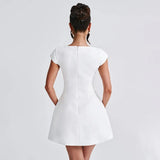 Square Neck Short Sleeve Fitted Mini Dress