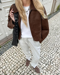 Brown Zipper Short Jacket