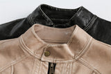 Zipper Waxed Effect Bomber Faux Leather Jacket