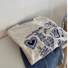 Grey Heart Embroidered Sweatshirt
