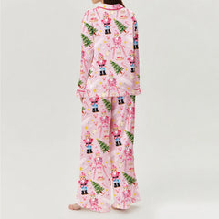 Christmas Santa Claus Print Long Sleeve Shirt With Pants Pajama Set