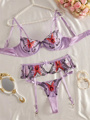 Purple Butterfly Embroidery Lingerie Set