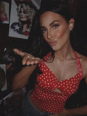 Red Heart Print Crop Top