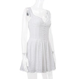 White Buttoned Doily Print Mini Dress