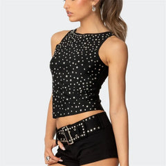 Black Metallic Stud Embellishments Tank Top