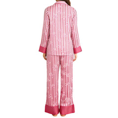 Striped Bow Tie Front Long Sleeve Top and Pants Sleepwear Set
