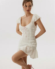 Short Sleeve Ruched Mini Dress
