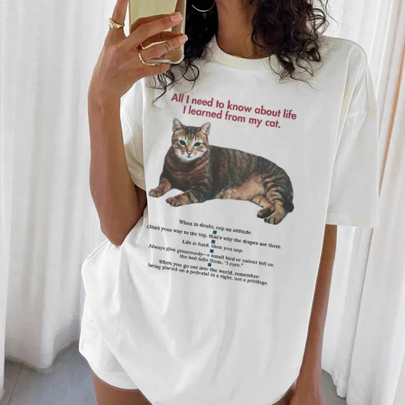 Funny Quotes Graphic Short Sleeve Cat Lover T-Shirt