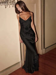 Satin Rhinestone Desgin Strappy Frill Midi Dress