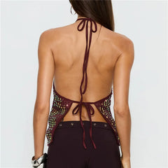 Sequin Tie Up Strap Open Back Top