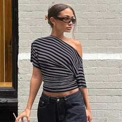 Diagonal Collar Striped T-shirt