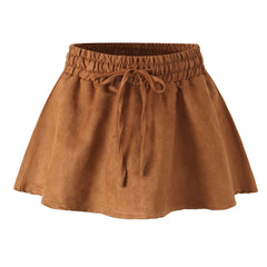 Suede mini skirt with a high waist and elastic waistband.