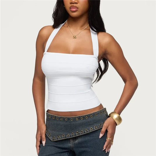 Horizontal Bandage Halter Crop Top
