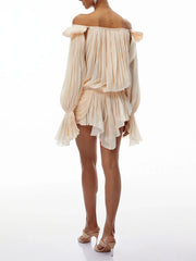 Gladiator Pleated Puff Long Sleeve Mini Dress