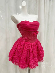 Strapless Flower Textured Bubble Ruffle Mini Dress