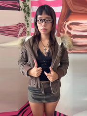 Faux Fur Hooded Snap Button Short Jacket