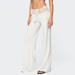 Lace Trim Wide Leg Flared Pants