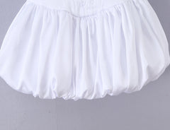 Satin Off-Shoulder Corset Bubble Hem Mini Dress