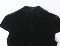Black Velvet Cap Sleeve Deep V-Neck Mini Dress