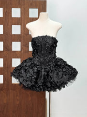 Strapless 3D Flower Appliques Frill Mini Dress