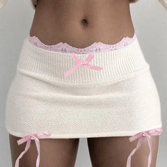 Lace Knitted Bow Fairycore Balletcore Pencil Skirt