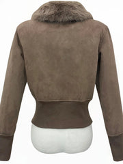 Fur Collar Motorcycle Zipper Short Jacket