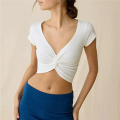 Polka Dot Deep V Front Twist Knot Crop Top