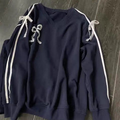 Blue Lace Stripe Bow Sweatshirt Free From Label