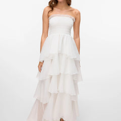 Smocked Ruffled Strapless Tiered Long Dress