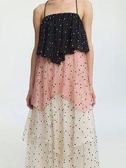 Polka Dot Colorblock Layered Maxi Dresses