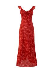 Red Ruffle Tie Up Midi Dress