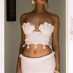 Shell Pearls Knit Tube Top