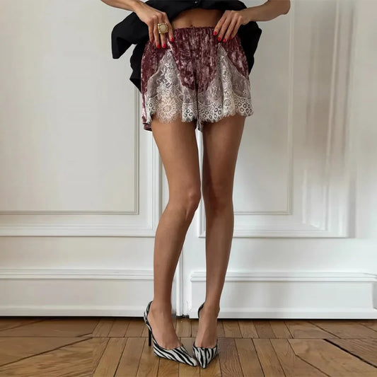 Velvet Lace Trim Shorts