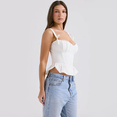 White Peplum Bow Corset Top