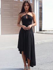 Halter Strap Frill Hem Midi Dress