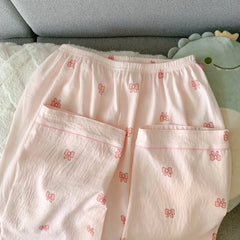 Pink Bow Print Lounge Wear Pj Set