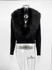 Fur Collar Knitted Cardigan